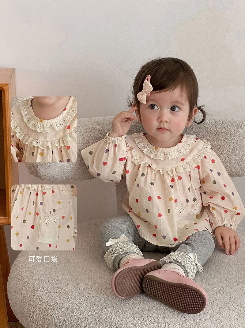

MILANCEL New Autumn Children Doll Shirt 9M-5T Floral Lace Girls Blouse Full Printing Flower Kids Clothes Outwear