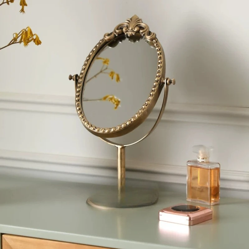 Freestanding Makeup Mirror for Bedroom, French Vintage Vanity Mirror,Adjustable Tabletop Dressing Glass, Aesthetic Home Decor