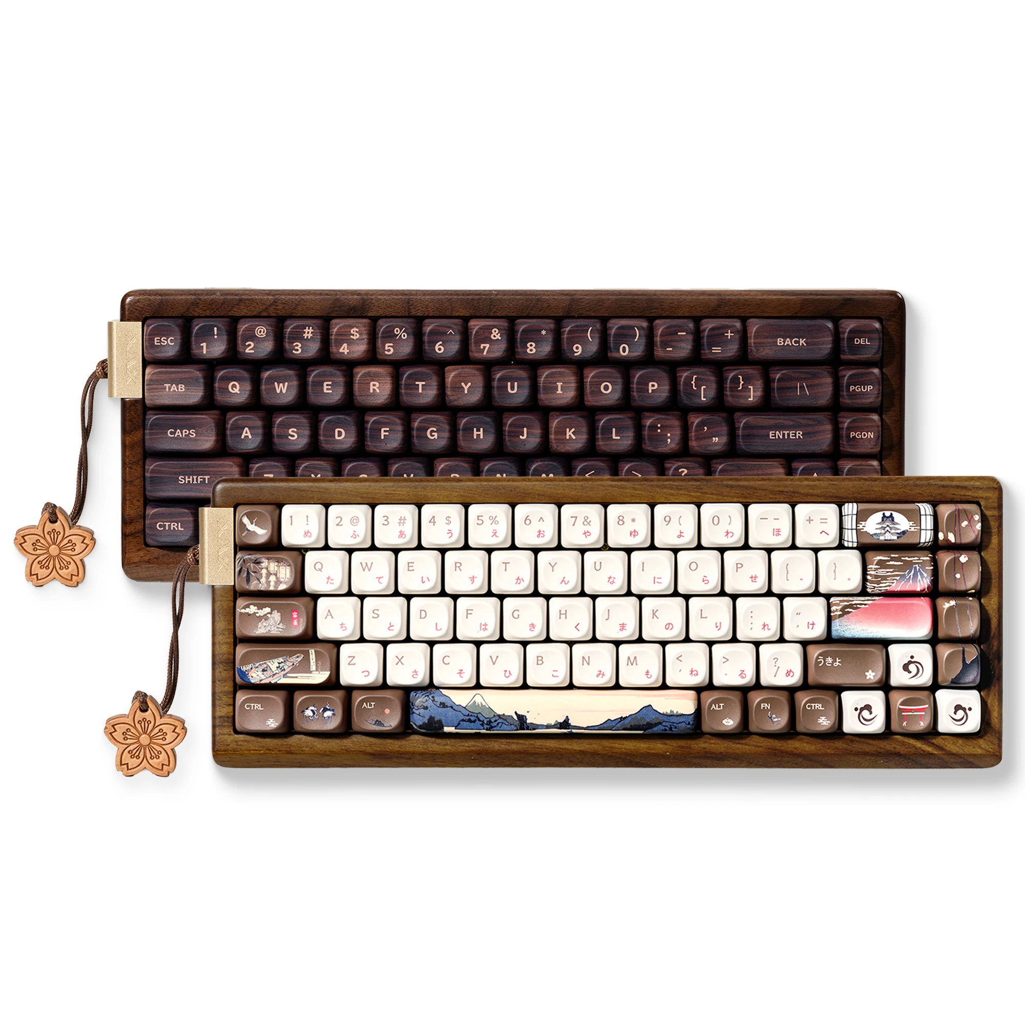 XVX MU68 FujiWave Theme Wooden Mechanical Keyboard Tri-Mode 65% Full Walnut Solid Case Hot-Swap Wireless Wood Keyboard QMK/VIA