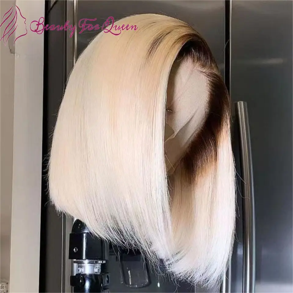 

Colored Ombre 4T 613 Straight Short Bob 13x4 Brazilian Human Hair Wig Transparent HD Lace Frontal Wigs For Women Wear And Go
