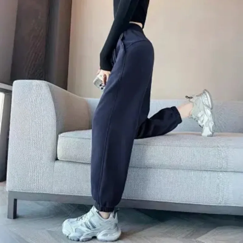 Women Drawstring Harem Sweatpants Autumn Winter Fleece Lined Loose Slim Jogger Sports Trousers