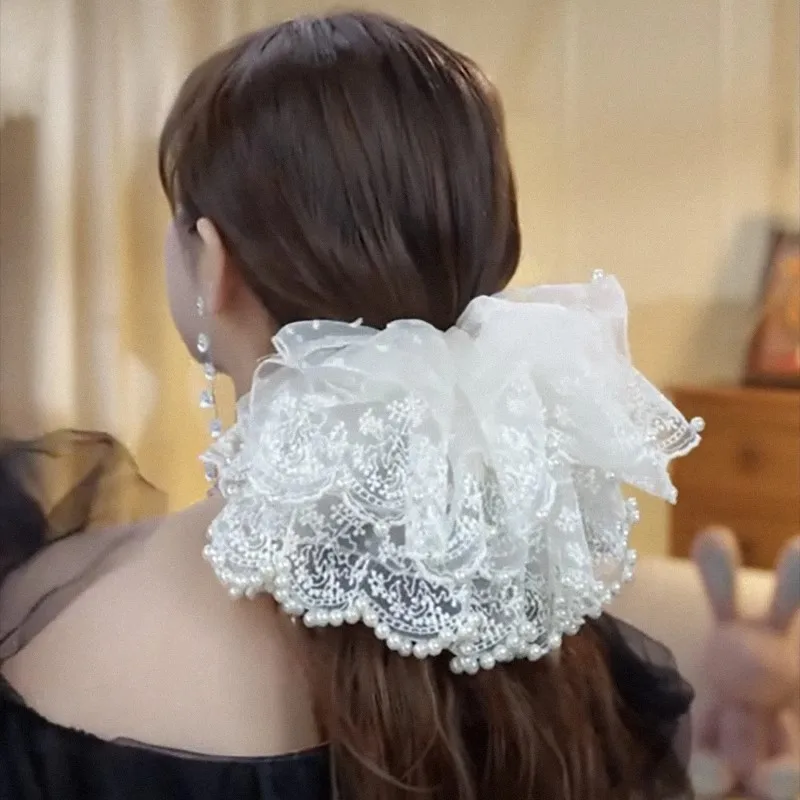 

Wedding headgear oversized pleated hair band lace hair accessories four-layer yarn large intestine ring original headband women