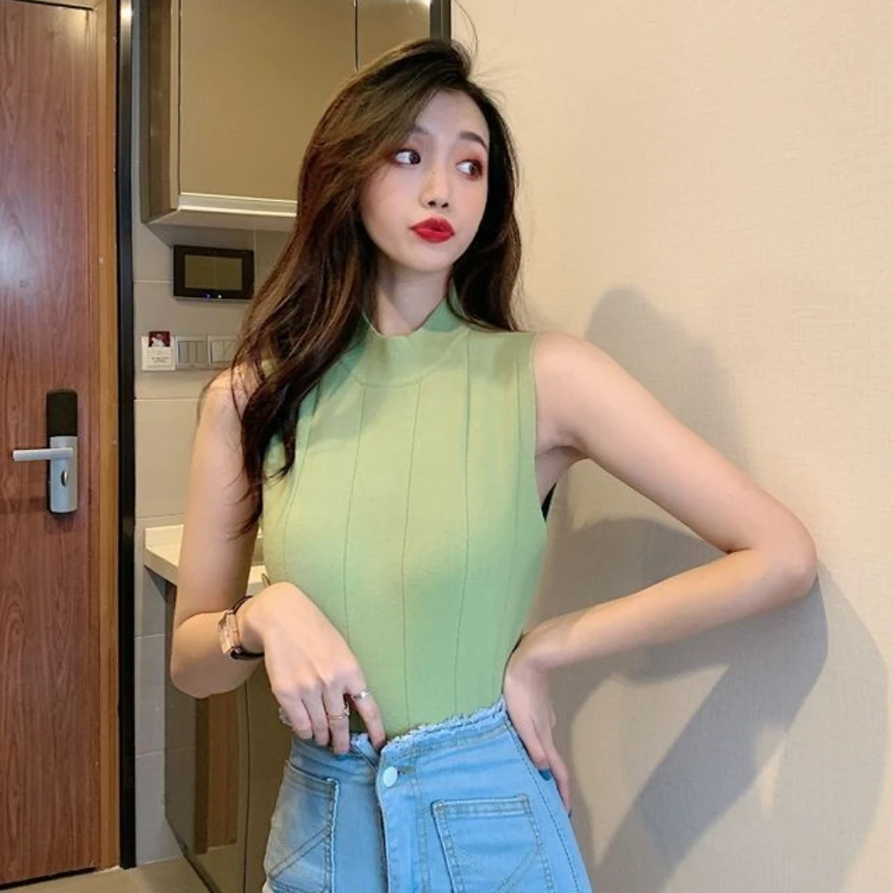 Summer Spring Tank Tops Women Sleeveless Knitted T-Shirts Crop Tops Female Elastic Slim Casual Vests Pullover Camis