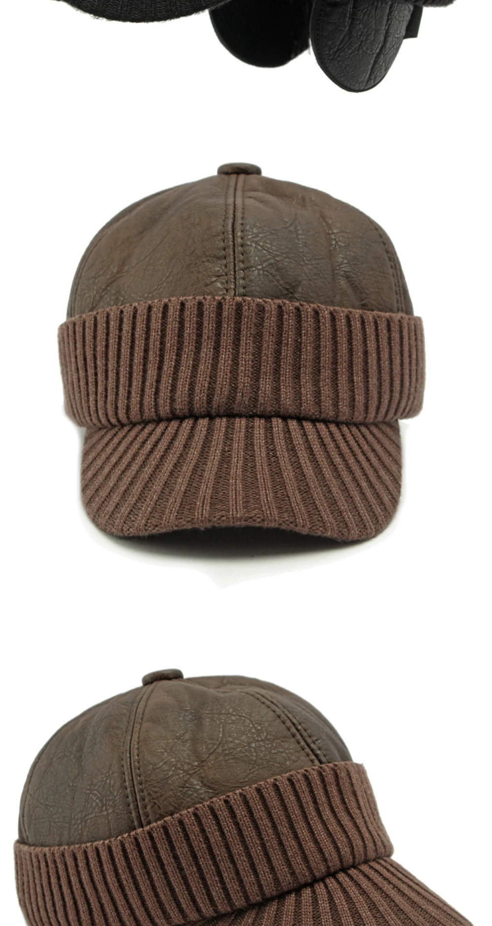 HT4542 Hohe Qualität PU Leder Kappe Dicke Warme Winter Baseball Kappe Männer Baseball Hüte Snapback Earflap Cap Papa Hüte mit Ohrenklappe – Detail 9