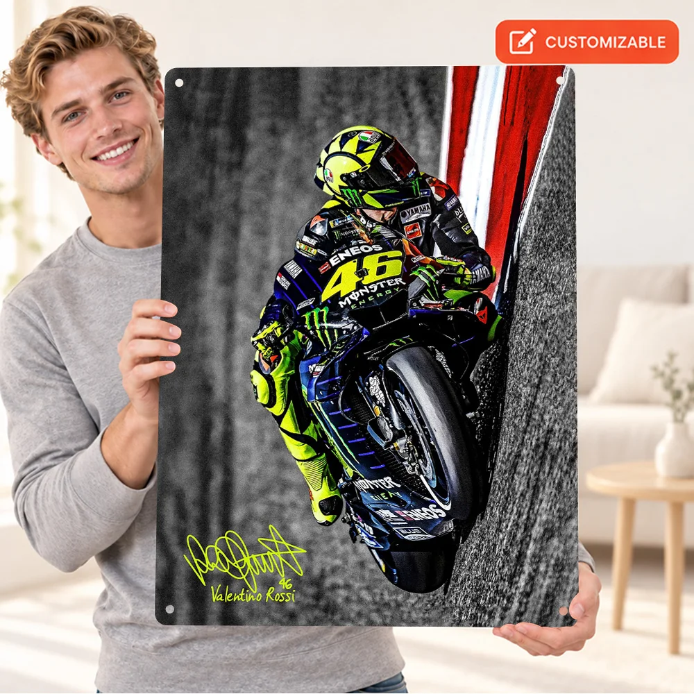 Valentino Rossi Motorcycle Race Textured Metal Poster Personalized Aluminum Sign Selective Color Photo Wall Art For Game Room