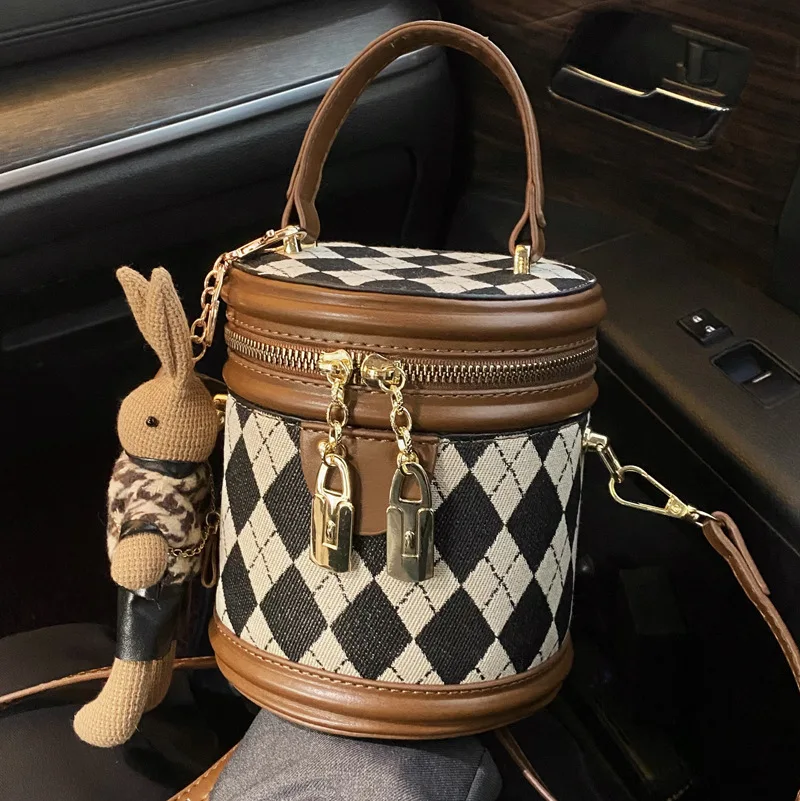 2023 Women\'s Bag Luxury Designer Zipper Small Handbags For Women Leather Bucket Shoulder Bag Fashion Crossbody Cylinder Bag