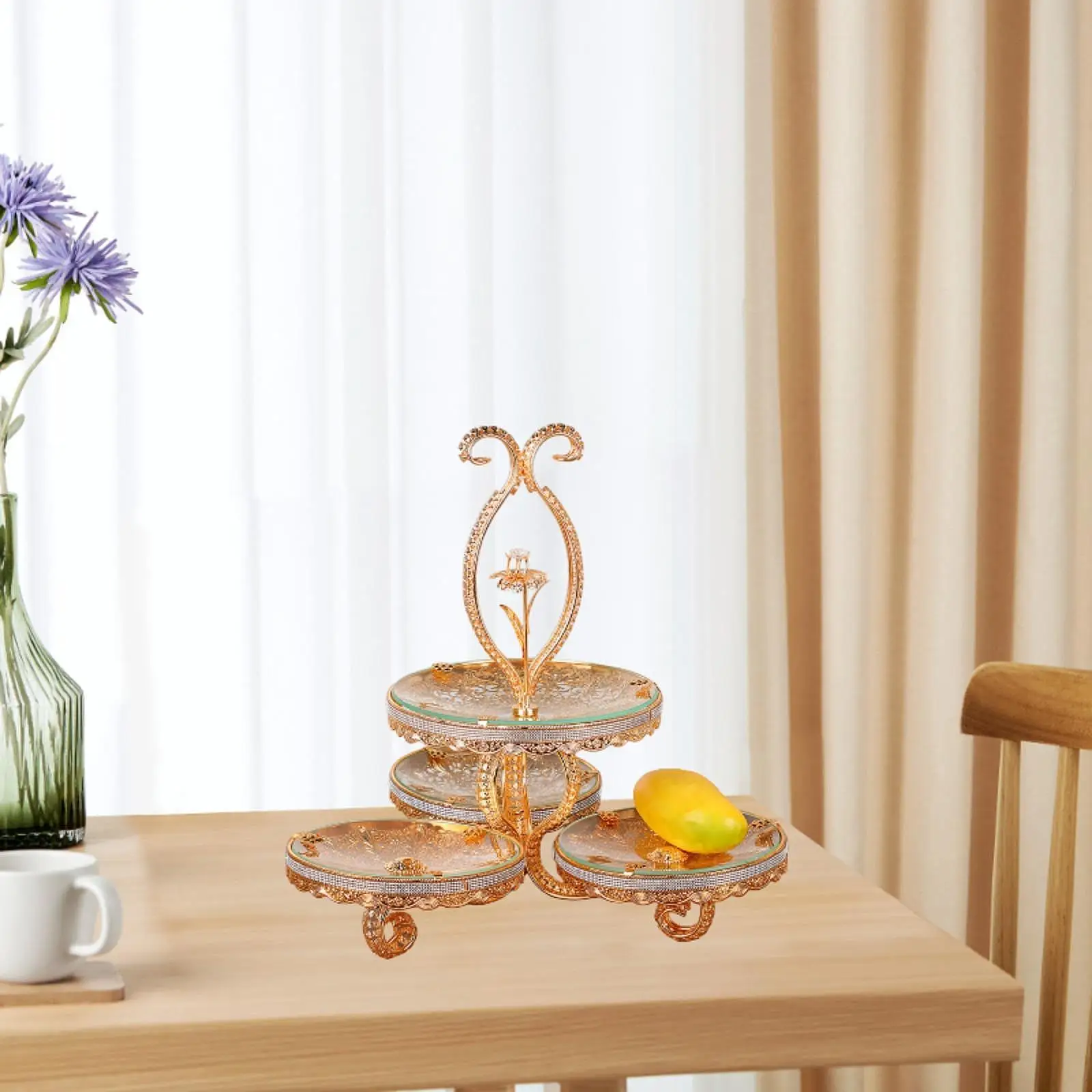 Double Layered Glass Fruit Tray Display Plate Luxurious Glass Serving Platters for Dessert Party Decor Birthday Hotel Fruit