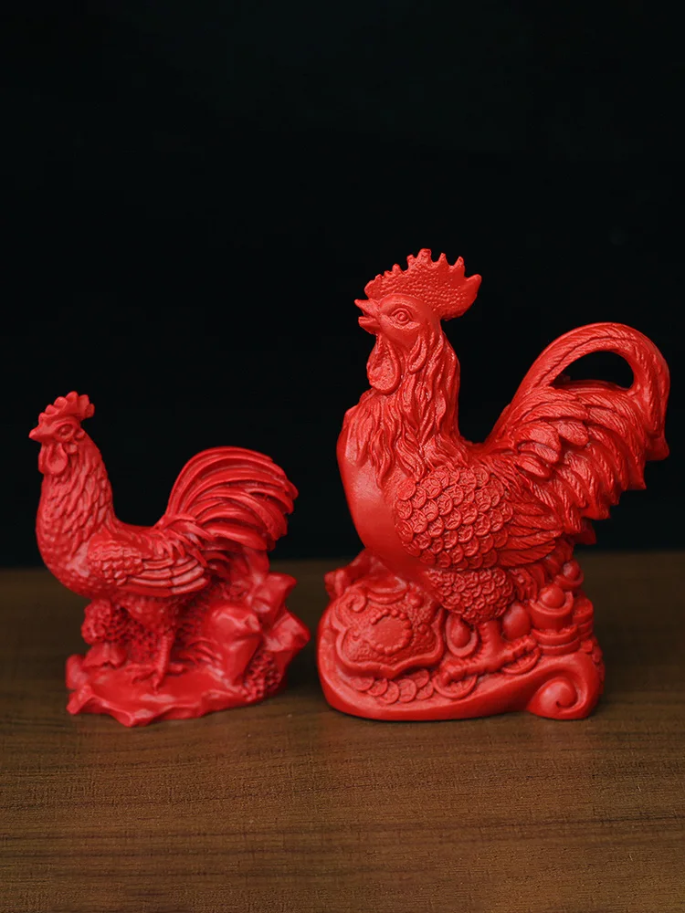 Natural Red Vermilion Sand Zodiac Chicken Big Rooster Zhaocai Yuan Baoji Home Crafts Decoration