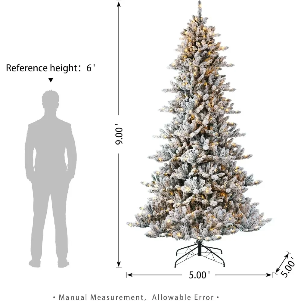 9ft Pre-Lit Snow Flocked Fir Artificial Christmas Tree, with 650 Warm White Lights,Christmas Tree