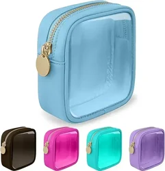 Mini Clear Travel Makeup Organizer Bag Small Cute Preppy Makeup Bag Cosmetic Zipper Toiletry Storage Clutch Coin Pouch for Women