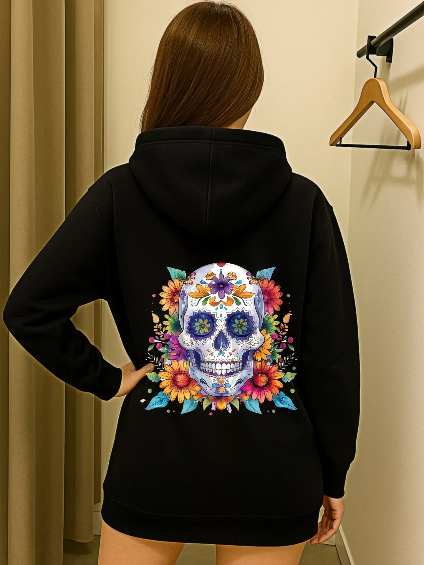 هوديي أساسي مطبوع عليه رسومات عيد الميلاد، نمط كاجوال جمالي، مبطن بالصوف، ملابس شتوية، للمراهقين #2