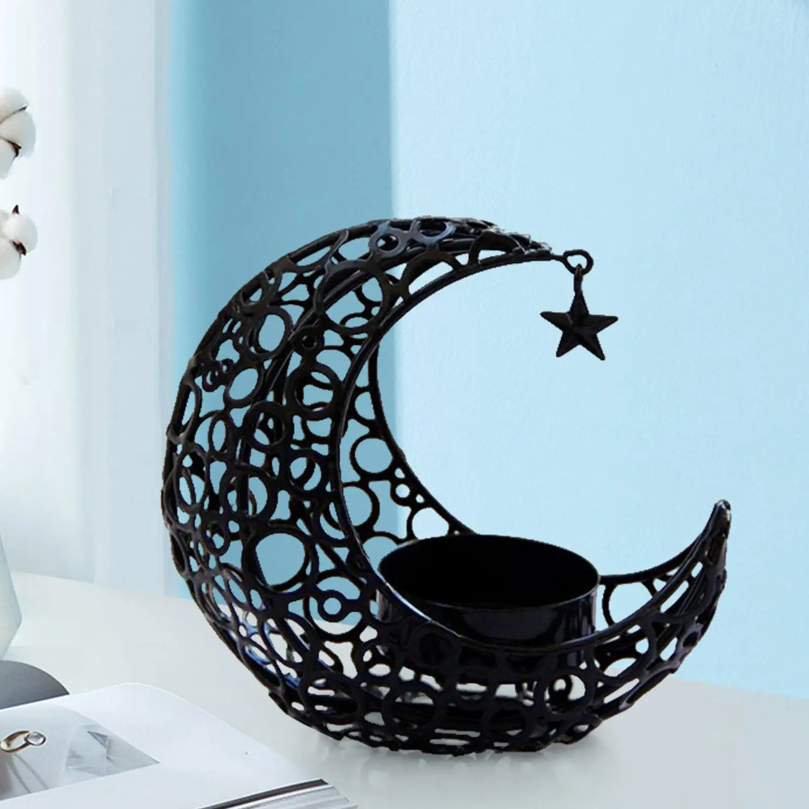 Eid Mubarak Decorative Candle Holder Half Moon Shape Metal Craft for Tea Light Votive Candles Home