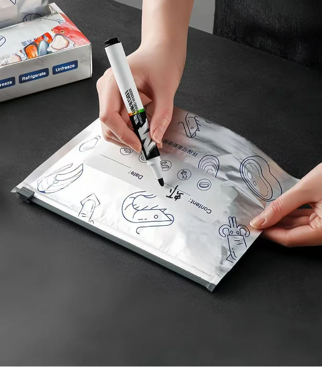 حقيبة حفظ طازجة من رقائق الألومنيوم محكمة الغلق ومضادة للبكتيريا وحقيبة تخزين وتجميد الطعام وختم بسحاب