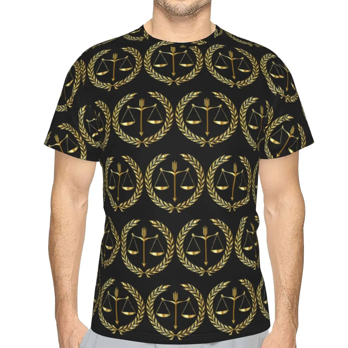 Gold Scales Of Justice Law Logo 100% Cotton T-Shirt Men'sFunny T Shirts Men Round Neck Short Sleeve