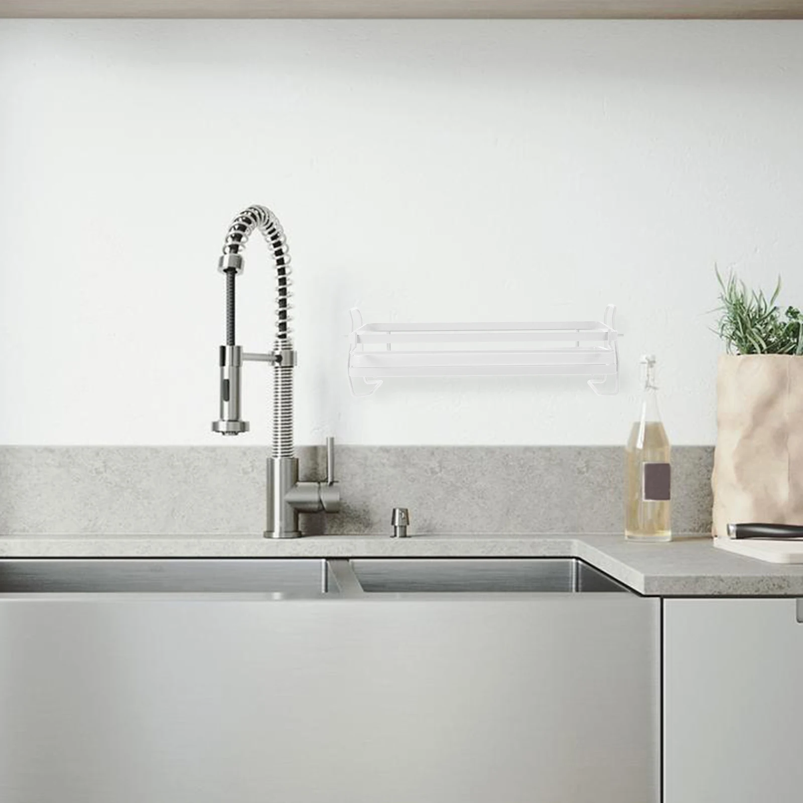 Portaoggetti per spugna per montaggio a parete, mensola in acciaio inossidabile, porta stracci, contenitore per bagno in acciaio al carbonio senza punzonatura per lavandino di grande capacità