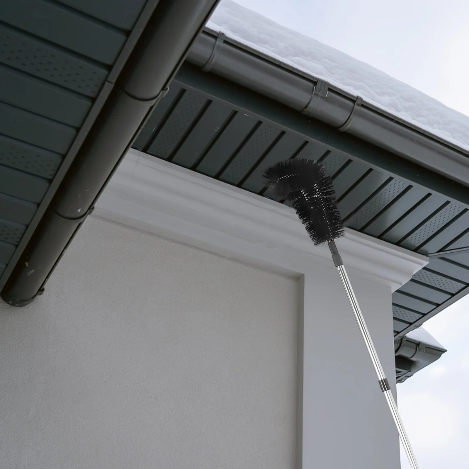 

1 Set Cleaning Brush Telescoping Pole Long Reach Tool For Roof Gutters Downspouts Drainage Removes Leaves Debris Ground Use