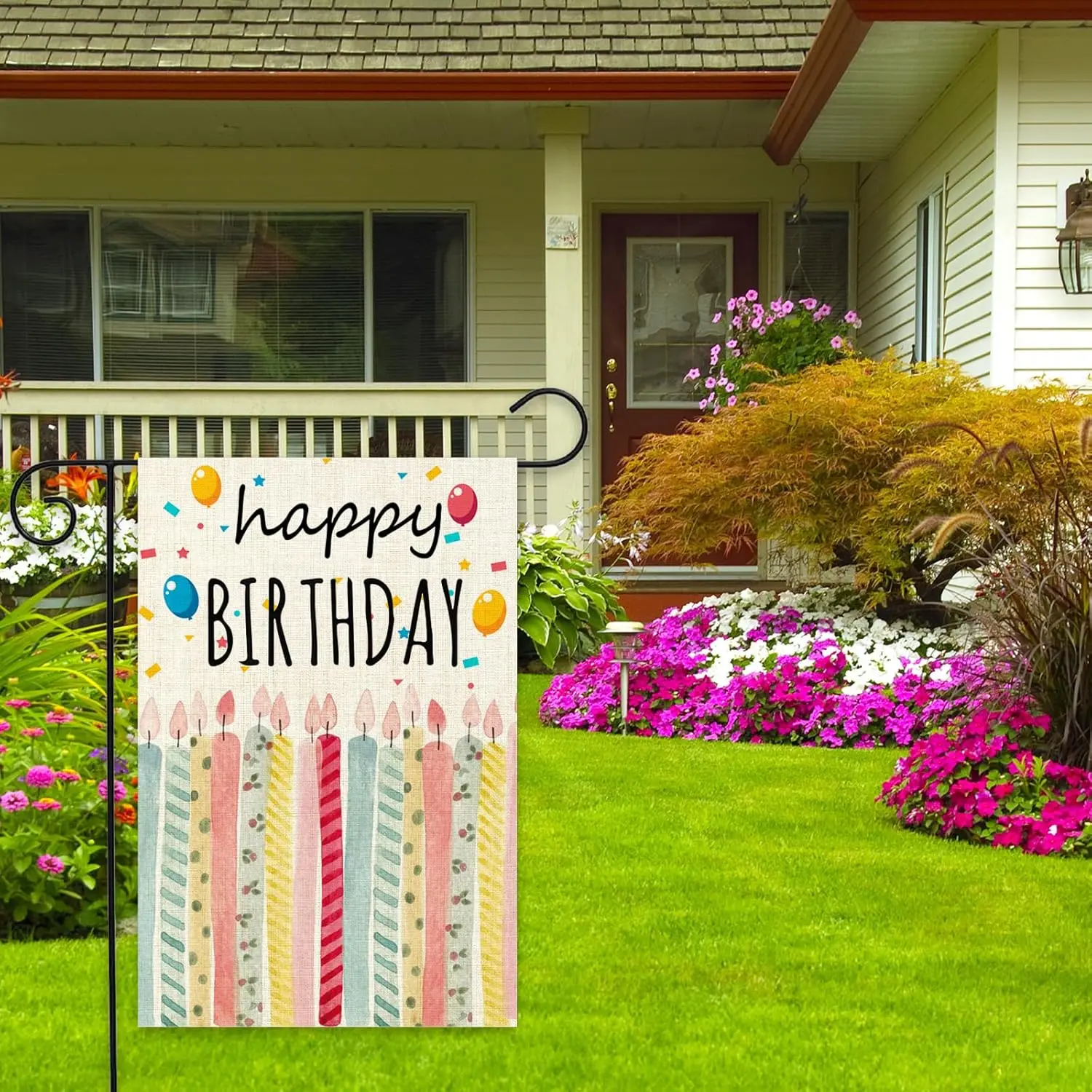 Happy Birthday Garden Flag - Kids Boys Girls Birthday Party Decoration Yard Banner - Birthday Candles Sign Decor Flag for Ho zzo