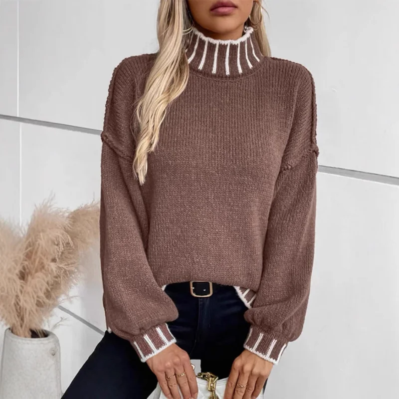 

Осень-зима вязаный европейско-американский свободный пуловер винтажный цветной свитер с высоким воротником женский