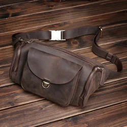 Sacs de taille en cuir véritable pour hommes, sac banane, sac de ceinture, sacs de téléphone, sac de taille de voyage, petit sac masculin