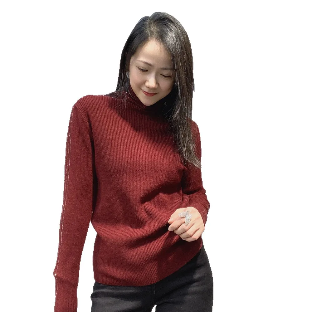 الملابس النسائية حجر الراين لينة عالية الرقبة قاعدة قميص للنساء الخريف الشتاء تنوعا أعلى التخسيس بلون الملابس الداخلية #5