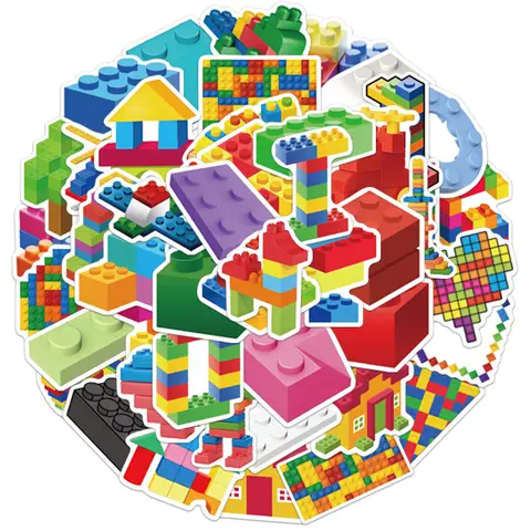 50/100PCS Creative Color Building Blocks Cartoon Stickers Decorative Phone Cases Notebook Accounts DIY Personalized Stickers 8 best sales lego stickers - №1