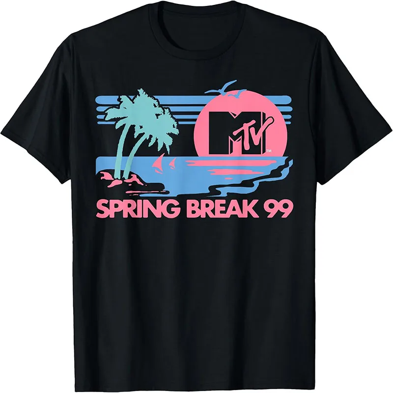 MTV Spring Break 99 Retro 90s Beach Palm Tree Sunset Graphic T-Shirt