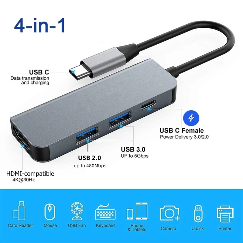 USB C Hub to 4K HDMI-compatible Type C PD USB 3.0 2.0 Docking Station for MacBook iPad Samsung S21 Dex TV Mouse Nintendo Switch
