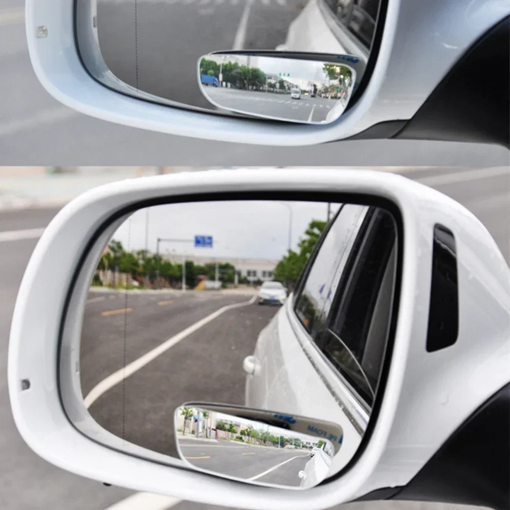 Rectangular curved rearview mirror with added mirror for car reversing small round mirror and adjustable angle auxiliary mirror