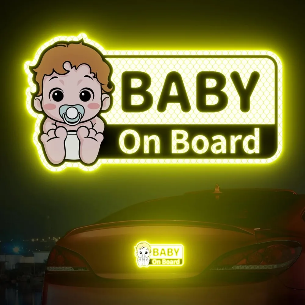 Baby On Board Reflective Safety Warning Signs Car Stickers Vinyl Decals Auto Window Mirror Bumper Trunk Body Vehicle Decoration