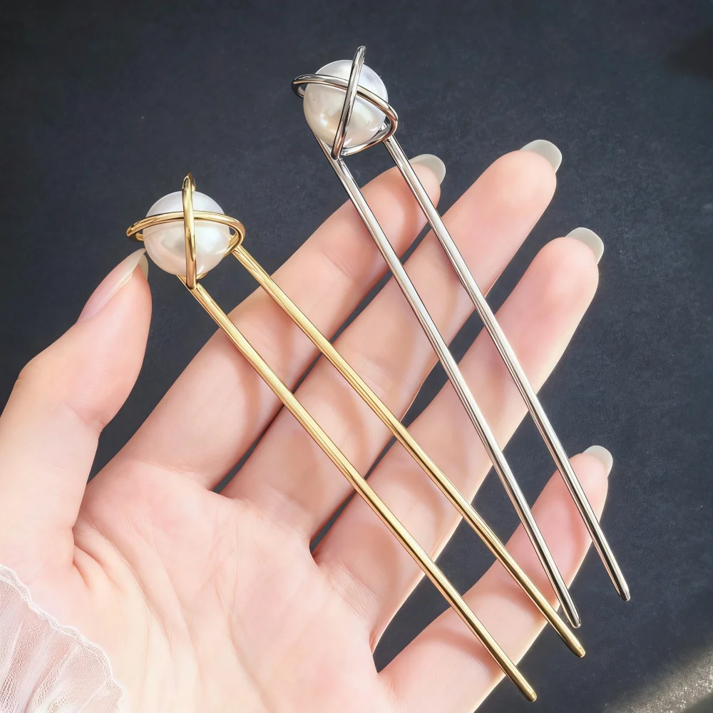Metal Pearl U-Shaped Hairpins Alloy Simple Hair Sticks For Women Girls Hair Clip Pins Hair Accessories Gifts