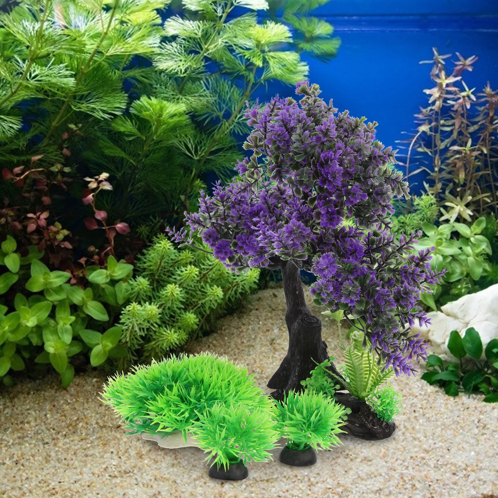 

1Set Fish Tank Plants Aquarium Landscape Prop Realistic Underwater Plant Kit Artificial Water Plants Decor for Office Home