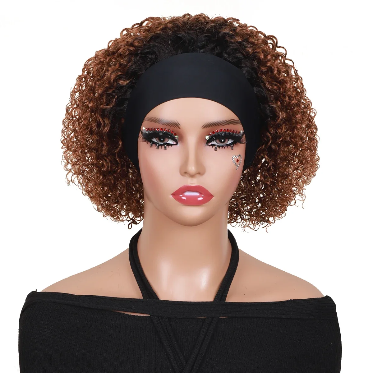 

Short Bob Wig Kinky Curly Headband Wigs Human Hair Brazilian Remy Colored Curly Human Hair Wig Full Machine Made Wig Wear And Go