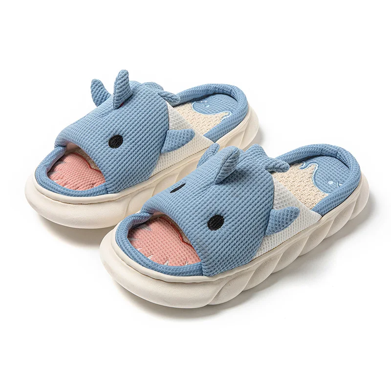 New Cartoon Shark Home pantofole donna autunno inverno spessa suola morbida scivoli interni donna camera da letto antiscivolo pantofole di lino