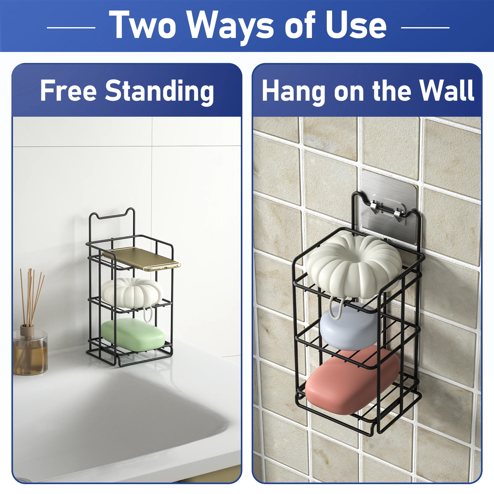 Portable Shower Caddy Bar with Strong Suction Cup Rust-Proof Stainless Steel Soap Holder & Drain for Bathroom Wall & Corner 6