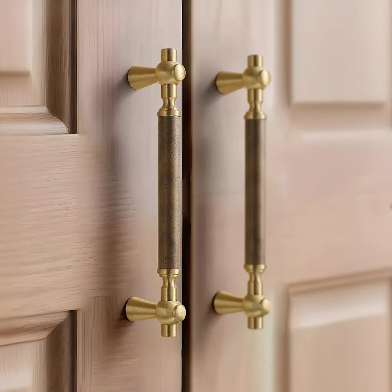 French light luxury extended brass kitchen cabinet door handle medium antique walnut drawer wardrobe door handle