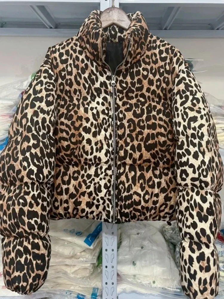 New Leopard Print Luxury Cotton Jacket Winter Woman Clothing Y2K Korean Fashion Style Vintage Outerwears Top Coat Elegant Parkas