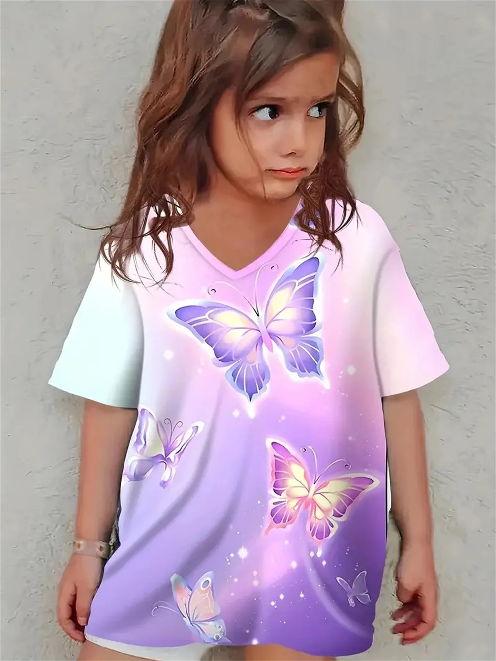 2025 Girls' Clothing New Funny Animal Butterfly 3d Print Girls' T-Shirts Party Fashion Short Sleeved Tops Tee Casual T-Shirts