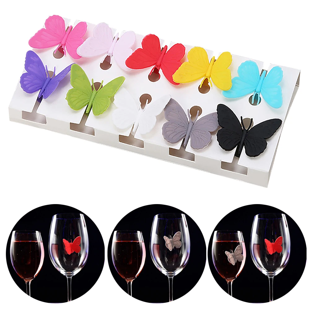 Butterflies Silicone Wine Glass Marker with Suction Cup Bar Tool Accessories Party Wine Glass Charm Cute Bar Decorative Tag