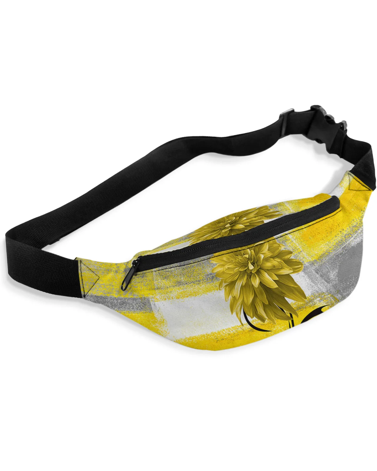 Dahlia Oil Painting Abstract Texture Plant Yellow Flower Men Women Waist Bag Fanny Pack Belt Bag Waterproof Banana Hip Bags