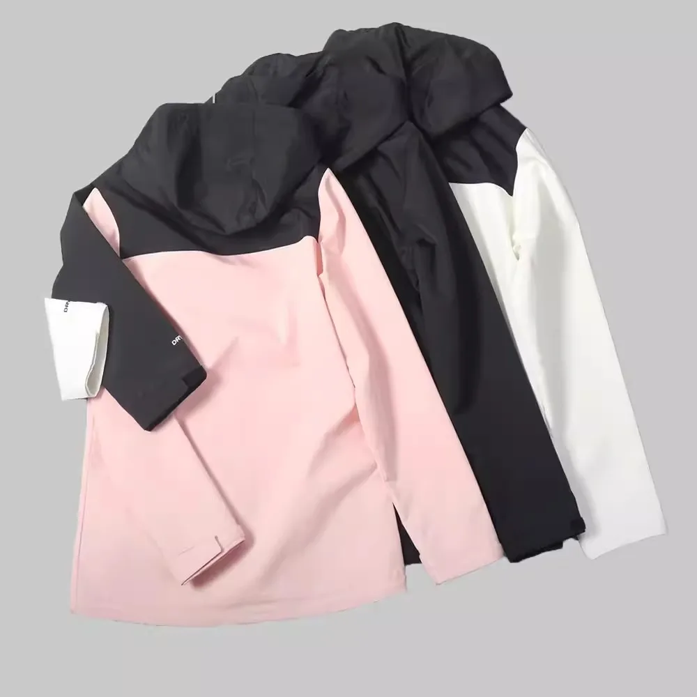 Wiosenna Nowa Damska Kurtka Komuterowa z Kapturem, Wiatroodporna, Wodoodporna, Długa, Zapinana na Zamek, Inne Materiały, Damska