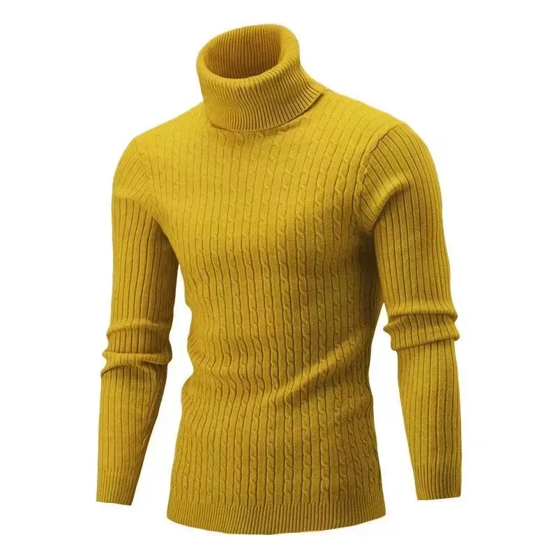 Men\'s High Collar Sweater Autumn and Winter Fashion Men\'s Long Sleeve Warm Knitted Turtleneck Sweater Couple Sweater