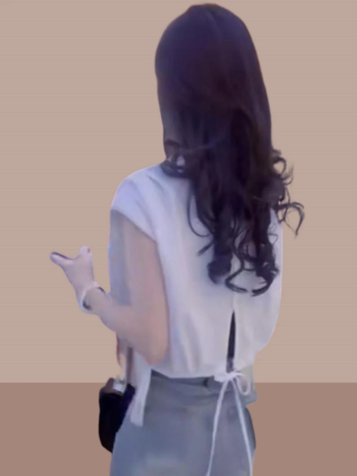 White Hollow out Short Sleeve T-Shirt Women's Back Strap Design Summer Unique Fashion Top Korean Style Loose Fit round Neck