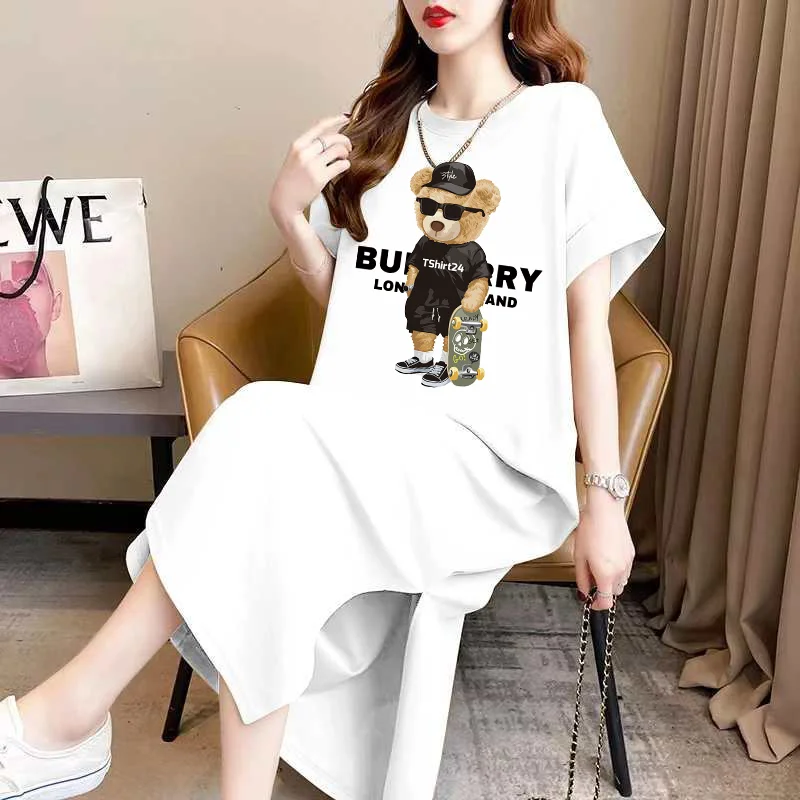 طويل المرأة تي شيرت ثلاثية الأبعاد مطبوعة المرأة عادية موضة قصيرة الأكمام البلوز المرأة بلوزات حجم كبير الرياضة وتنورة الكاحل