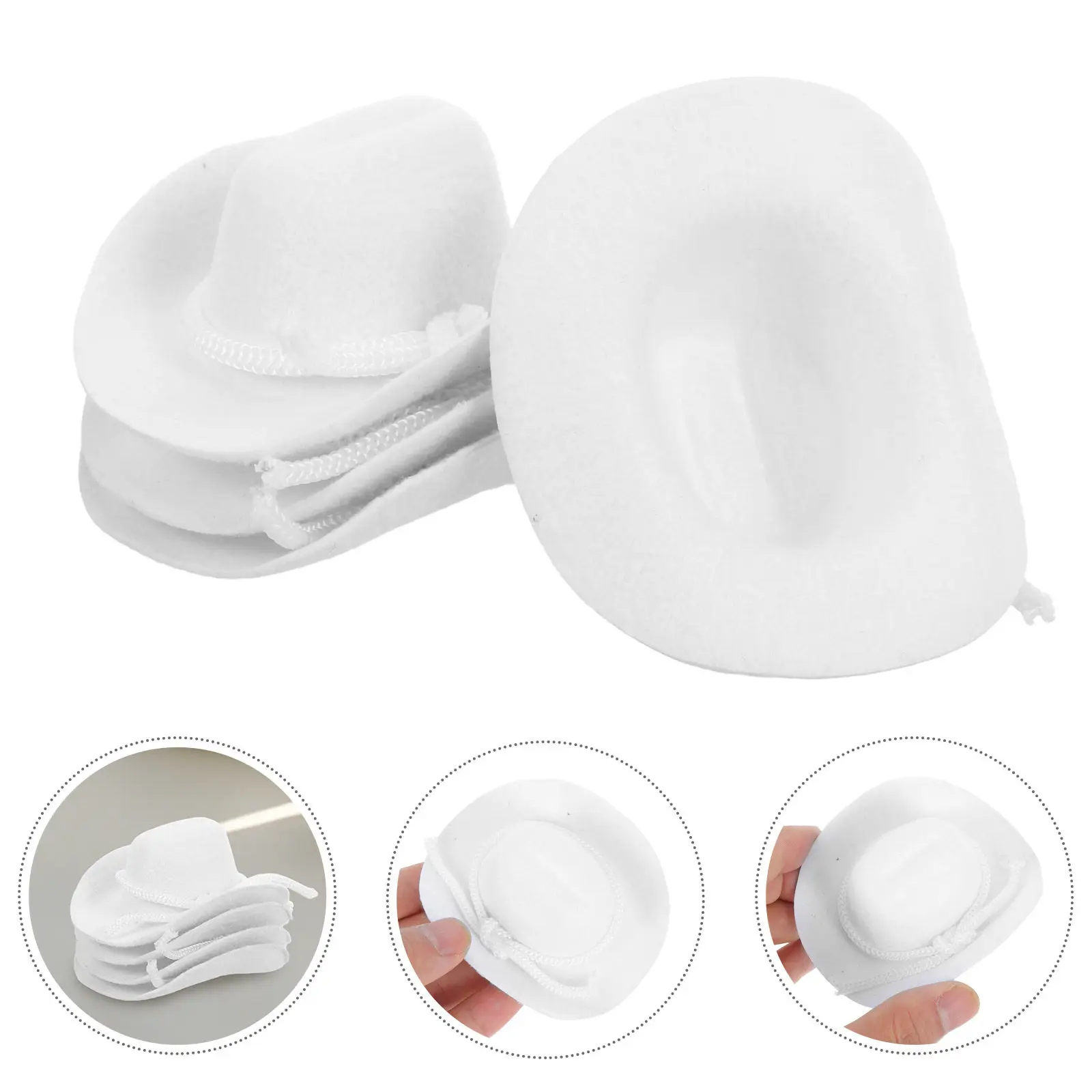 

4Pcs Mini Cowboy Hats Flocked Smooth Edges Safe for Kids Mini Western Party Hats for Crafts Dollhouse Accessories Decorative