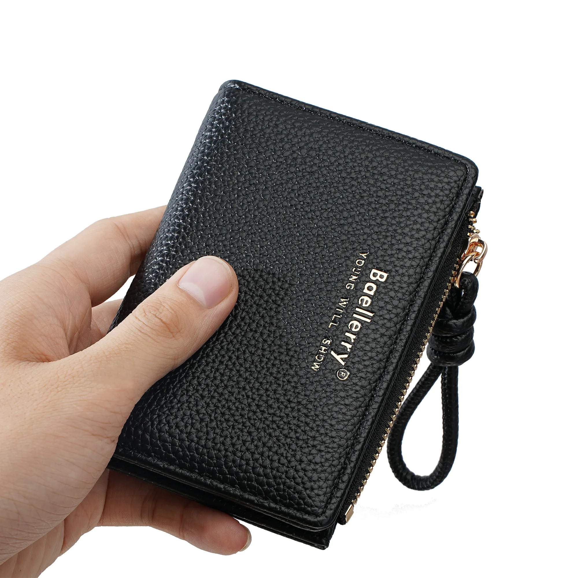 1 Stück – Baellerry Damen-Kurzgeldbörse, aus PU-Leder mit Handgelenkschlaufe, lässige Geldbörse mit Lychee-Muster, leicht, elegant, minimalistischer Stil, Alltagsgeldbörse – Detail 7