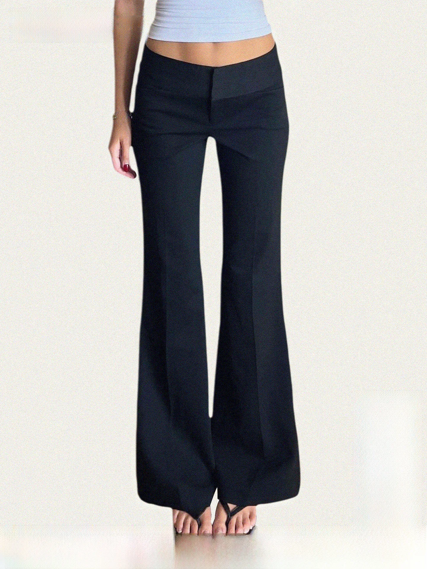 

Fff American Retro Bla Low Waist Straight Leg Suit Pants Simple Commute Basic Flared Casual Long Pants Women's Faion