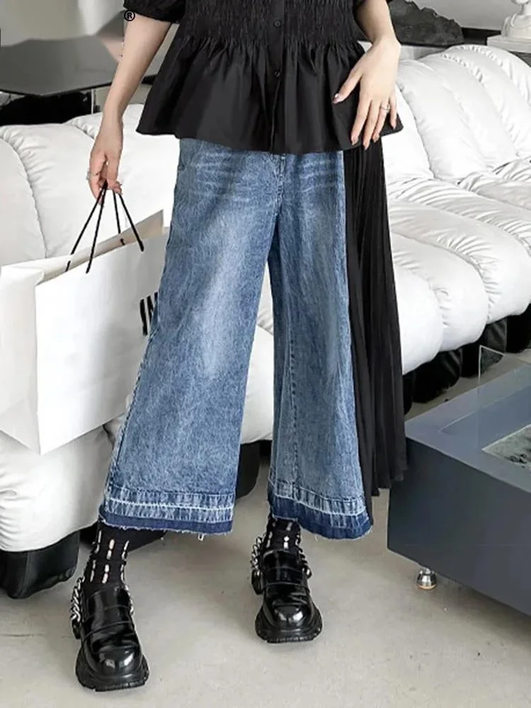 High Waist Black Denim Pleated Long Casual Wide Leg Jeans New Women Trousers Fashion Tide Spring Autumn