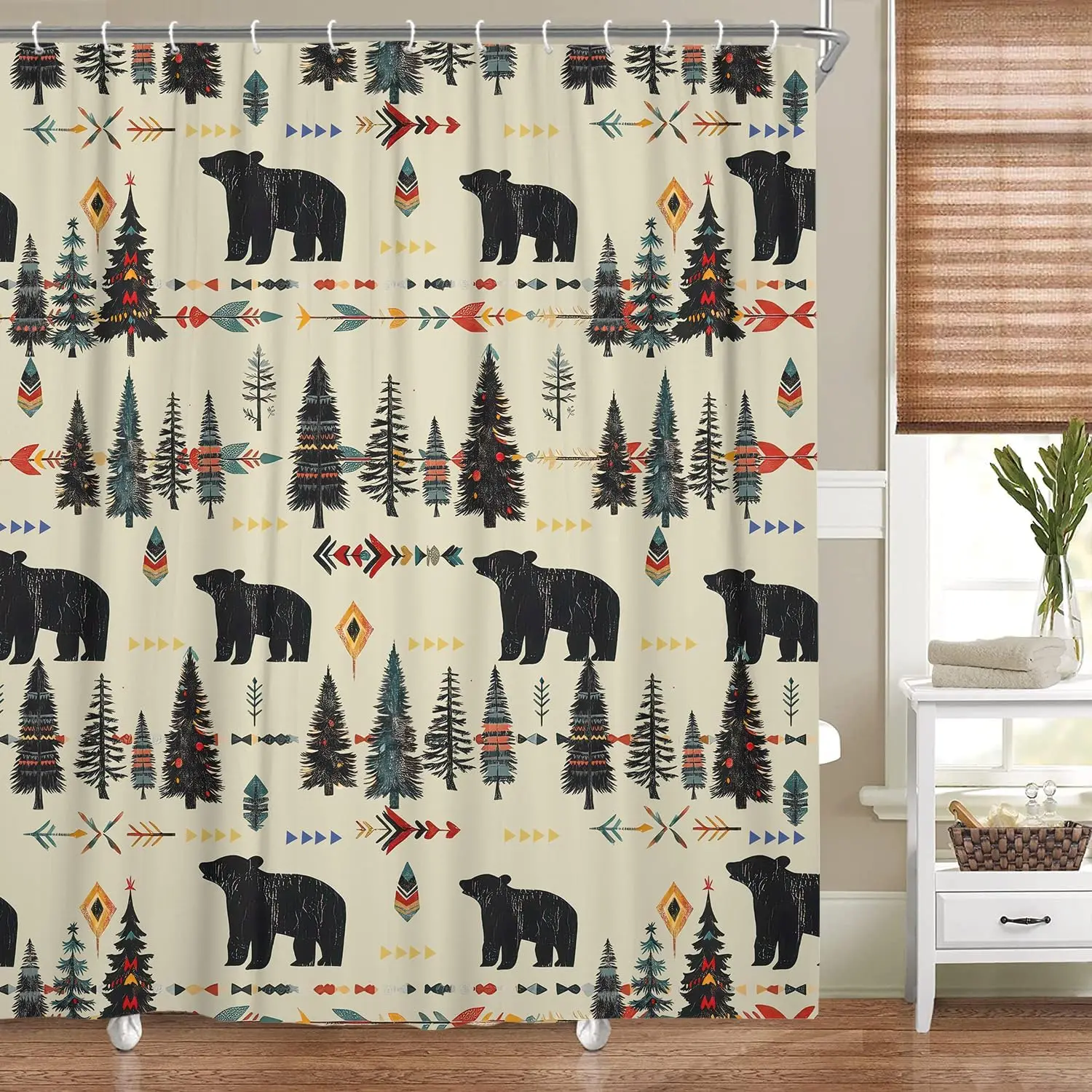 ستارة دش الدب الريفي، مجموعة ستائر الدش العتيقة لمقصورة المزرعة والريفية والحياة البرية في الغابات، والتخييم في الصيد الغربي