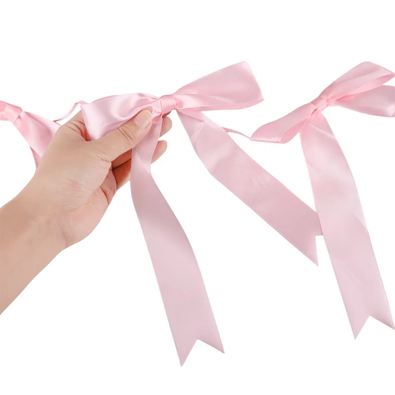 1 Set Rosa Schleifenband Hängende Girlande für Kindergeburtstag Hochzeit Babyparty Dekoration Weihnachten Satinband Heimdekoration – Detail 10
