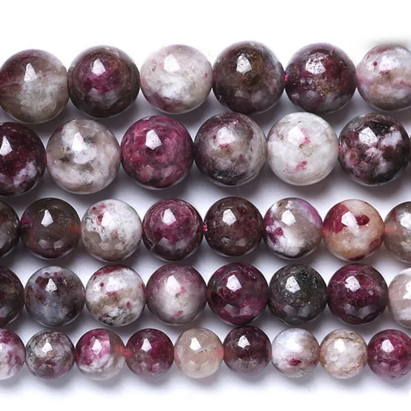 

factory outlet Natural Stone Plum Flower Tourmaline Round Loose Beads Fit DIY Handmade beads For Jewelry Making Accessories